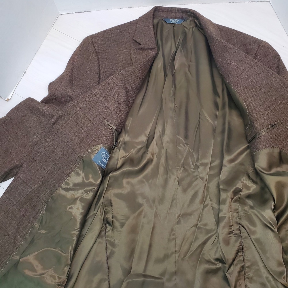 Pronto Uomo Platinum Mens 44R Brown Plaid 100% Wool 2 Button Blazer Ivy League - Picture 10 of 13